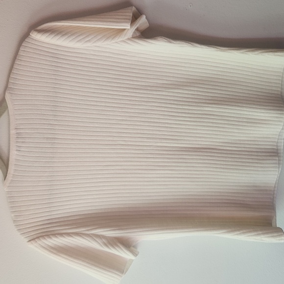 St. John Large Top Santana Knit Cream Ribbed Short Sleeve Office Minimal Capsule - Picture 6 of 10
